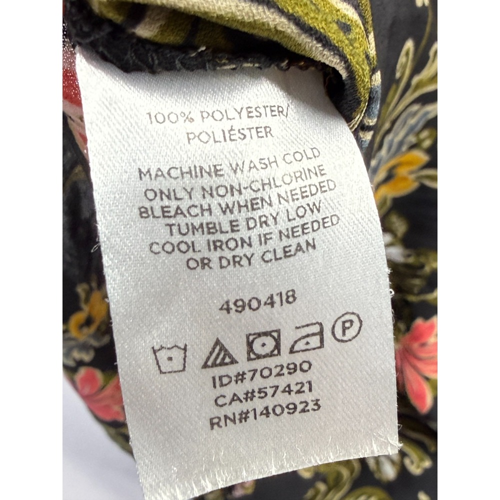 Loft Popover Blouse Top Womens XL Black Multi Floral Ruffle Trim Cuff & Neck - Picture 9 of 11